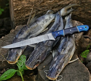 Custom Handmade Fillet <b>Knife</b> Damascus Steel Wooden Handle Leather Sheath 8-9.9in Blade Ambidextrous Dishwasher <b>Safe</b> Modern Style - Product Image 1