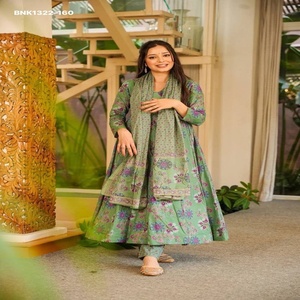 Colección de Kurti-Plazzo y Dupatta Anarkali de Algodón y Seda de Primera Calidad con Estampado Digital, a Precio de Mayoreo - Product Image 1