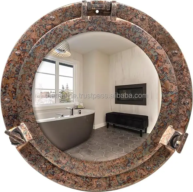 Diskon besar cetakan kuningan desainer Porthole cermin mewah desain unik dekorasi dinding cermin untuk ruang keluar/kamar mandi