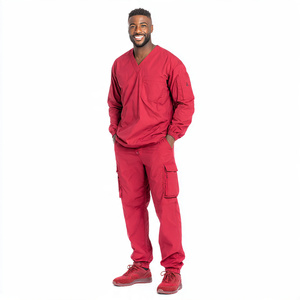 Tenues d'infirmiers d'hôpital, ensembles de blouses et pantalons cargo en tricot écologiques à col en V et manches longues pour hommes - Product Image 3