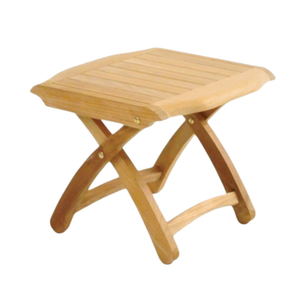 This solid teak <b>folding</b> stool and side <b>table</b> features a slatted surface and an X-shaped scissor-frame design with hardware - Product Image 3