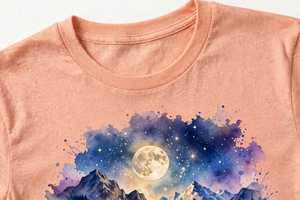 Camiseta Personalizada para Mujer con Estampado de Luna y Montaña, Diseño Gráfico de Paisaje Natural Color Durazno, Camiseta de Algodón OEM, Estilo Senderismo al Aire Libre, Top de Verano, Venta al Por Mayor - Product Image 5