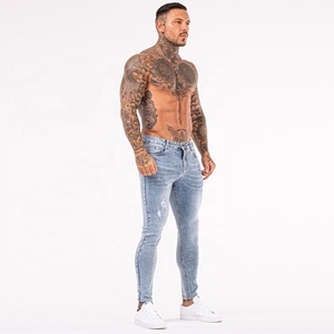 Jeans classiques bleus Super Fly en tissu, réparés et déchirés, pour hommes, coupe skinny, effet usé - Product Image 1