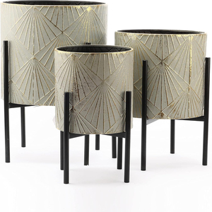 Macetas para Plantas de Interior, Juego de 3 Macetas con Soporte, Macetas Modernas Decorativas de Metal para Plantas de Piso, Color Verde Grisáceo - Product Image 2