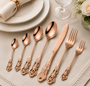Vintage Stainless Steel Flatware Set with <b>Ornate</b> Handles Elegant Super <b>Mirror</b> Polish Rust Resistant Portable Customizable Party - Product Image 3