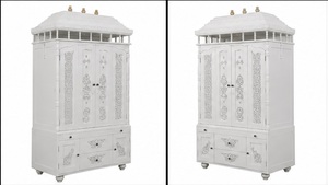 Atractivo Templo Tallado a Mano para Villas de Lujo, Mandir Moderno de Madera de Teca Blanca en Venta, Mandir Pooja Hecho a Mano para el Hogar - Product Image 4