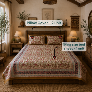 Premium Jaipur Hand Block Printed Floral <b>King</b> <b>Size</b> Bed <b>Sheet</b> Set 3 PC 100% Cotton Classic 200TC Eco-Friendly Durable Breathable - Product Image 6