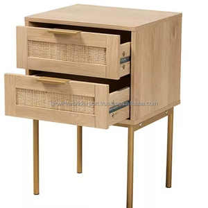 Juego de Mesitas de Noche Rústicas de Madera Maciza de Mango con 2 Estaciones de Carga y 2 Cajones, Mesita de Noche Moderna Hecha a Mano, Exportación Mundial - Product Image 1
