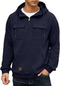 Prix d'usine – Nouveau sweat à capuche décontracté pour homme, respirant, avec demi-fermeture éclair, poche kangourou, en mélange de coton – Vente en gros - Product Image 2