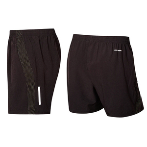 Men's Black <b>Quick</b> <b>Dry</b> Sport <b>Shorts</b> With Side Stripe Elastic Waist Mid Rise 100% Polyester Solid Color Front Logo - Product Image 6