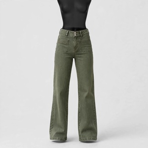 Jeans de Mezclilla de Cintura Alta y Pierna Ancha para Mujer, Color Sólido, Estilo Casual de Algodón, Largos, para Otoño - Product Image 3