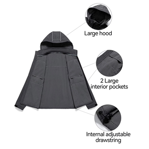Custom Logo Men's Softshell <b>Jacket</b> Waterproof Detachable Hooded Windbreaker Charcoal Grey Tactical <b>Fleece</b> <b>Lined</b> Coat - Product Image 2