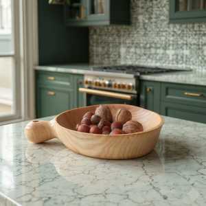 Tazón de Madera Estilo Coreano Personalizado, Minimalista, de Acacia, para Frutas y Ensaladas, con Asa Larga, Técnica de Tallado, Sostenible para el Hogar - Product Image 1