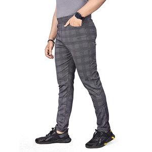 Men's High Waist Checkered Casual Trousers Elastic Waist Breathable Polyester Cotton <b>Pants</b> Autumn Wear - Product Image 4