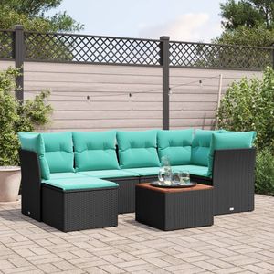 Divano da 7 pezzi in Poly Rattan nero con cuscini eleganti mobili da esterno - Product Image 1