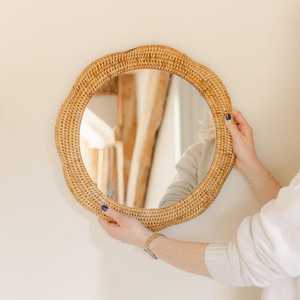 Boho Rattan Mirror <b>Frame</b> Wooden Handmade Mirror Wall <b>Mount</b> <b>Frame</b> Natural Cane Home Decoration Home Accent - Product Image 1