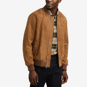 Blousons en cuir pour hommes en gros, en daim de chèvre ciré avec fausse fourrure en polyester, blousons en cuir laminé pour hommes - Product Image 1