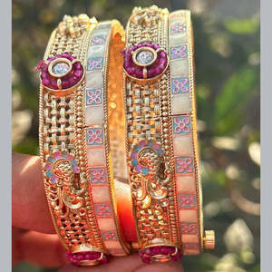 Openable <b>Bangle</b> <b>Set</b> with <b>Gold</b>-Plated Pota Stone Meenakari Fashion Jewelry <b>Sets</b> - Product Image 1