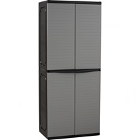 Armario Moderno de Plástico para Dormitorio, Ahorra Espacio, con Puertas Corredizas, Marco Negro, Muebles para el Hogar en Gris