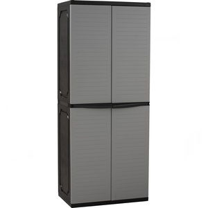 Armario de Plástico Moderno con Marco Negro y Gabinete de Almacenamiento Gris con Dos Puertas, Barra para Colgar Ropa, Organizador para Dormitorio - Product Image 1