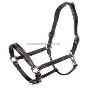 Direct Factory Black English Leather Adjustable Horse <b>Halter</b> with Fancy Stitching and Solid Brass Fittings - Product Image 2