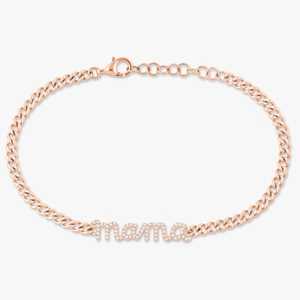 กำไลข้อมือเพชร Diamond Mama ทองคำแท้ 14K 18K ประดับเพชรทรงกลมแบบ Pave เพชรเพาะเลี้ยงในห้องปฏิบัติการ สลักชื่อแม่ ดีไซน์เรียบหรู โซ่แบบมินิมอล หนา สวยงาม - Product Image 3