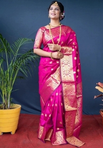 Sari KV de Mezcla de Seda Kasavu Tejido (Rosa) - Product Image 5