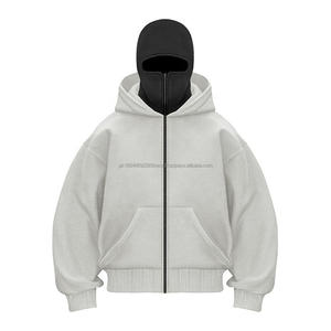 Sweat à capuche balaclava noir avec logo personnalisé, double capuche, ninja, fermeture éclair intégrale, grande taille, poids lourd, double couche, technique brodée - Product Image 2