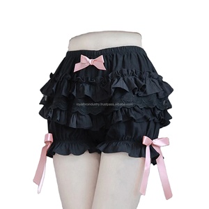กางเกงขาสั้นโลลิต้าสุดน่ารักสำหรับผู้หญิง ฤดูใบไม้ร่วง เอวกลาง ทรงหลวม แต่งลูกไม้ระบายหลายชั้น ประดับโบว์ สีพื้น ไซส์พลัส ทรงฟักทอง - Product Image 6