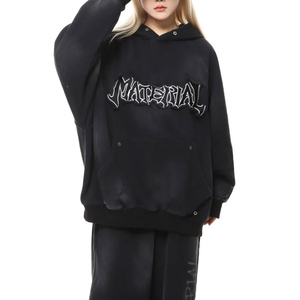 Sweat à capuche homme personnalisé à manches longues avec patchs, effet vieilli, en molleton 100% coton, idéal pour l'hiver, très vendu - Product Image 2