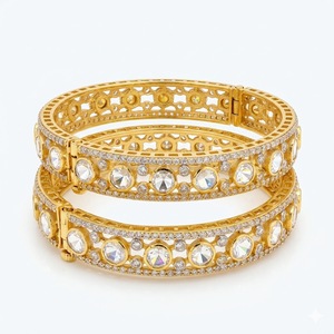 925 Silver Monzo Bangles Crystal Stone Designer <b>Kada</b> Bracelet Set for Women Wedding Geometric Design Wedding Party Jewelry - Product Image 1