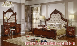 Juego de muebles de dormitorio, Set de cama y dormitorio barroca de acabado dorado, doble tallado, lujoso y real - Product Image 5