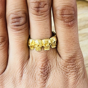 Bague Tendance Gothique Crâne en Laiton Plaqué Or 18 carats pour Hommes, Style Bohème, Bijou Squelette Motard, Vente en Gros - Product Image 6