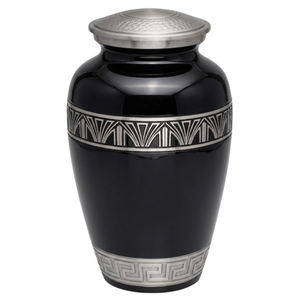 Urna Funeraria Amarilla para Adultos con Banda Art Deco Plateada y Diseño de Llave Griega, Urnas de Cremación de Aleación de Aluminio para Cenizas Humanas - Product Image 2