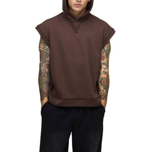 Sweat-shirt à capuche sans manches pour homme personnalisé, couleur unie, en molleton bouclette, coupe oversize, décontracté, pour l'automne, en coton tricoté - Product Image 1