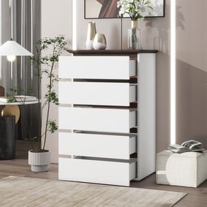 Commode moderne à 5 tiroirs pour chambre à coucher, en noyer blanc, avec armoire de rangement et organisateur - Product Image 2