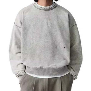 เสื้อสเวตเชิ้ตคอกลมทรงโอเวอร์ไซส์สำหรับผู้ชาย สีพื้น ผ้าเฟรนช์เทอร์รี่ สวมใส่สบายๆ สำหรับฤดูใบไม้ร่วง ผลิตจากผ้าฝ้ายถัก 100% - Product Image 1