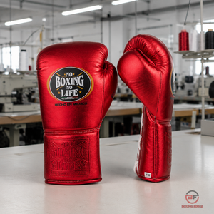 No Boxing No Life Gold Leather Boxing Gloves Full Finger Lace-Up With Cross Design For Adults - Product Image 4