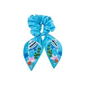 Ocean Animal <b>Tropical</b> Fish Seed-Beaded Scrunchies <b>Decorative</b> Floral Embellishments Long Ribbon Tails Sweet Style Hair Clips - Product Image 1
