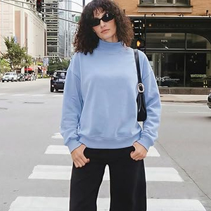 Women's Streetwear Casual Cotton Fleece Oversized Hoodie Long Sleeves Breathable <b>Drop</b>-shoulder O-Neck Pullover Mock Neck - Product Image 2