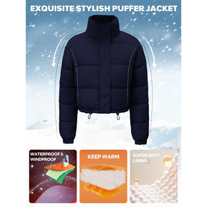 <b>Women's</b> <b>Cropped</b> <b>Puffer</b> <b>Jacket</b> Solid Color Stand Collar Zipper Closure Full Sleeve Winter Warm Outerwear Wholesale <b>Puffer</b> <b>Jacket</b> - Product Image 5