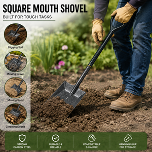 Pelle à bouche carrée avec grande lame en acier au carbone, manche confortable en D et trou de suspension pour travaux de jardinage, de terrassement, de sable, de gravier et de débris - Product Image 4