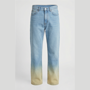 Straight-Leg High Waist Gradient Color Denim Jeans <b>Men</b> Regular Fit Cotton Casual Spring Style Pants - Product Image 1