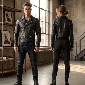 Cropped Mens <b>Leather</b> <b>Jacket</b> Wholesale <b>Real</b> Sheepskin Motorbike Biker Coat Custom Manufacturing Slim Fit Plain Black Apparel - Product Image 5