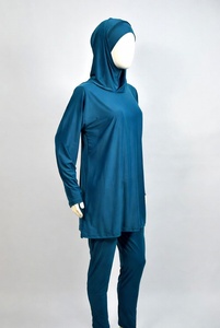 Maillot de bain musulman unisexe intégral léger UPF30 en polyester/nylon avec hijab, robe de bain à manches longues et pantalon long, couleur unie ou color-block - Product Image 3