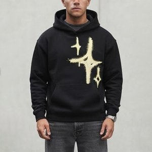 Nouveau sweat-shirt à capuche noir personnalisé pour homme avec impression de numéro style peinture en spray crème, poche avant, coupe classique, décontracté, pour l'automne - Product Image 3