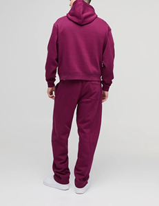 Men's Burgundy Hooded Sweatshirt <b>Set</b> Cotton French Terry Casual Autumn Wear Front Letter Print Oem Service - Product Image 2