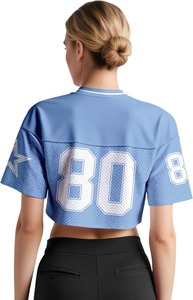 Women <b>Mesh</b> Jersey <b>Crop</b> T Shirt V Neck Short Sleeve T8 Logo Printed Sporty <b>Top</b> Breathable Regular Fit All Seasons - Product Image 6