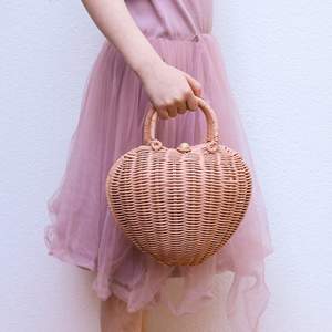 Cute <b>Heart</b> Shaped Rattan <b>Bags</b> Handmade Tote <b>Bag</b> Cheapest Price Wholesale <b>Bag's</b> Accessories for Kids - Product Image 2