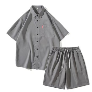 Conjunto de Camisa de Manga Corta y Pantalones Cortos Negros para Hombre, Talla Grande, Color Sólido, Ropa Casual de Verano, Tejido de Algodón - Product Image 3